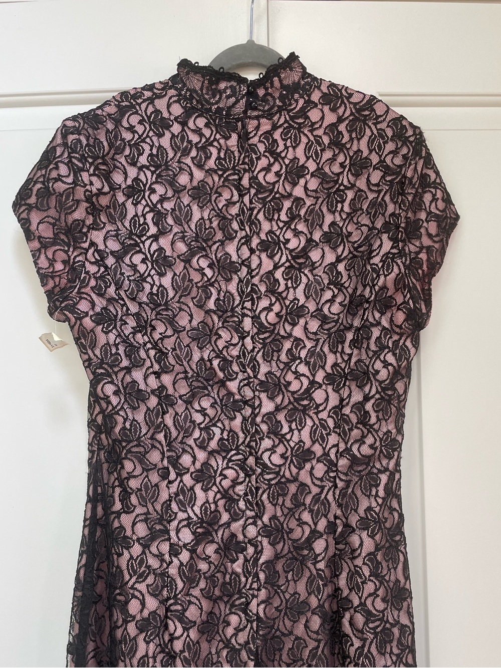 VTG Jessica McClintock Black Lace Cheongsam Gown Pink Lined Maxi Dress 10 USA - Picture 7 of 14